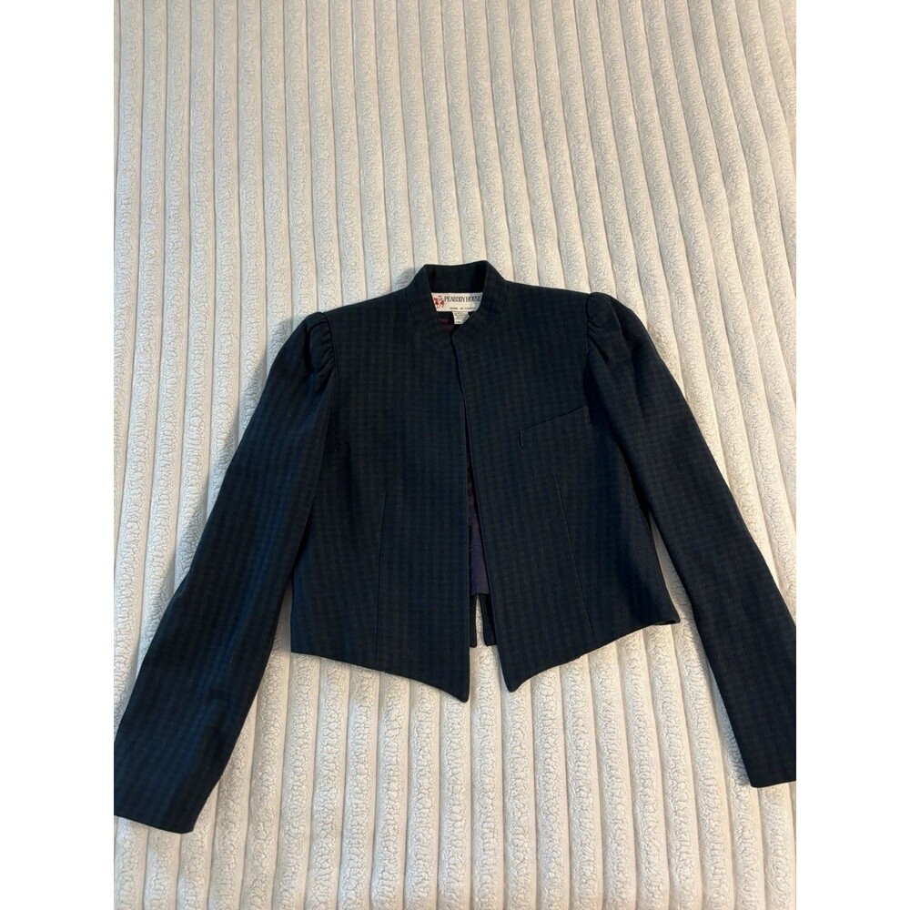 Vintage Peabody House Wool Blend Pointed Blazer Women's 7/8 Green Blue Gingham